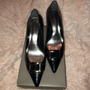 Ann Taylor Black Patent Leather Dorsay High Heels
